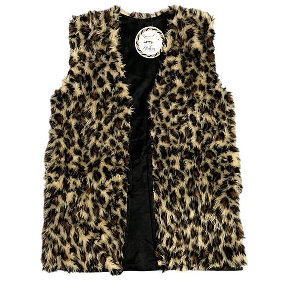 Sunshine Rodeos Shag Vest Womens OSFM* Leopard Print Acrylic Open Western Boho - Picture 2 of 13